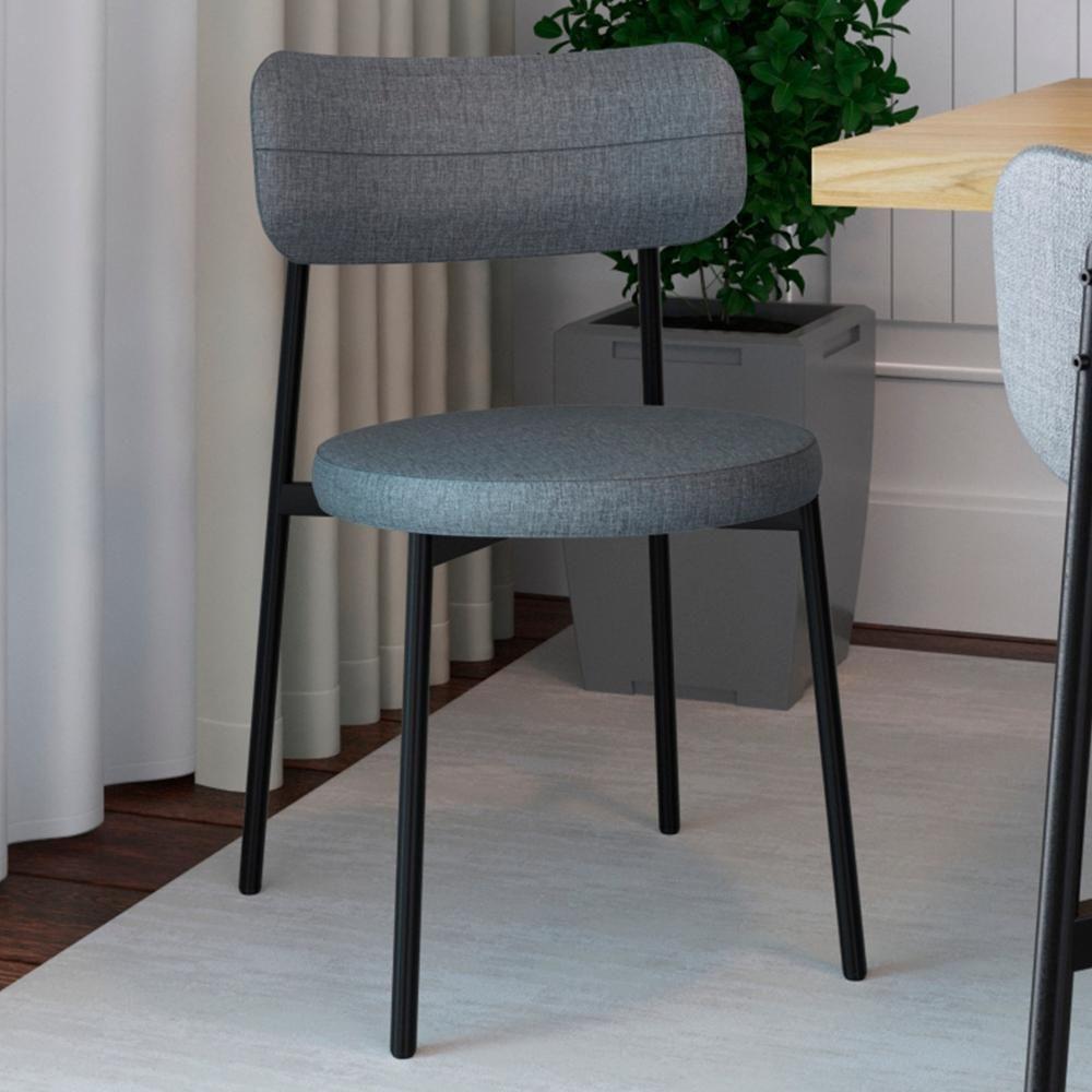 Cadeira De Jantar Estofada Kit 8 Nyka M25 Linho Cinza - Mpozenato - 2