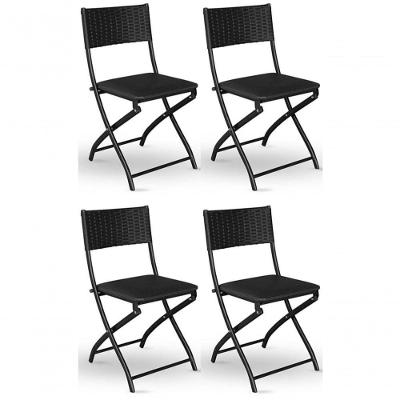 Cadeira Dobravel Bar, Lanchonete Preto - Kit 4 Pc