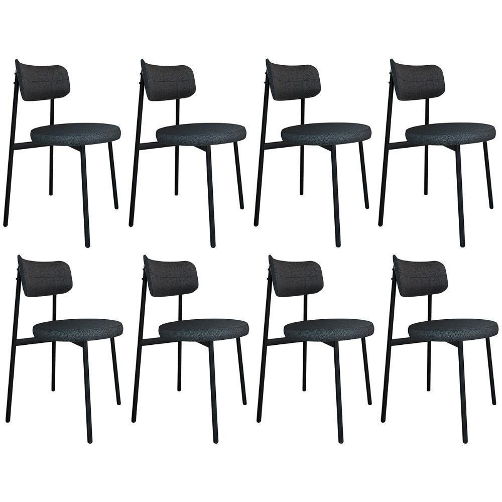 Cadeira De Jantar Estofada Kit 8 Nyka M25 Linho Grafite - Mpozenato - 1