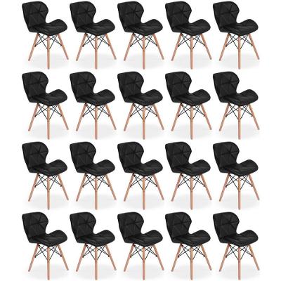 Kit 20 Cadeiras De Jantar Charles Eames Slim Wood Estofada - Preto
