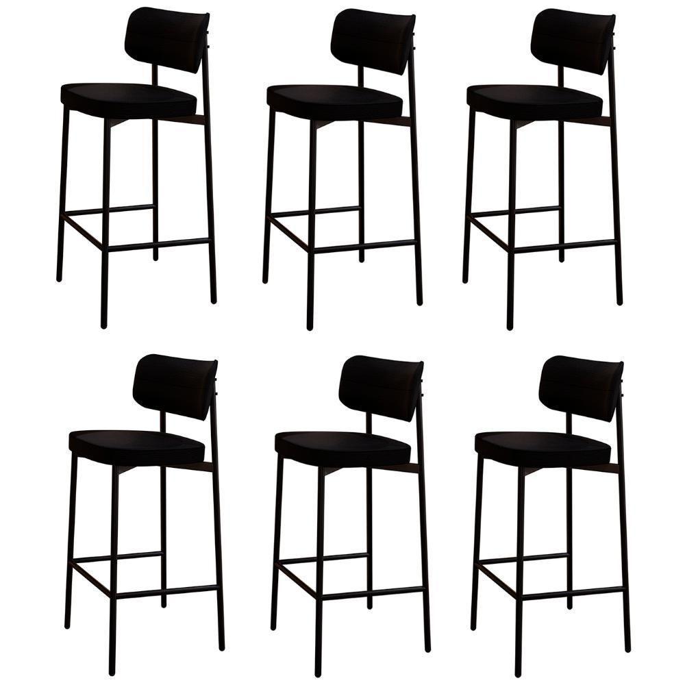 Banqueta Alta Bar Estofada Kit 6 Ella M25 Linho Preto - Mpozenato - 1