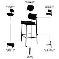 Banqueta Alta Bar Estofada Kit 6 Ella M25 Linho Preto - Mpozenato - 3