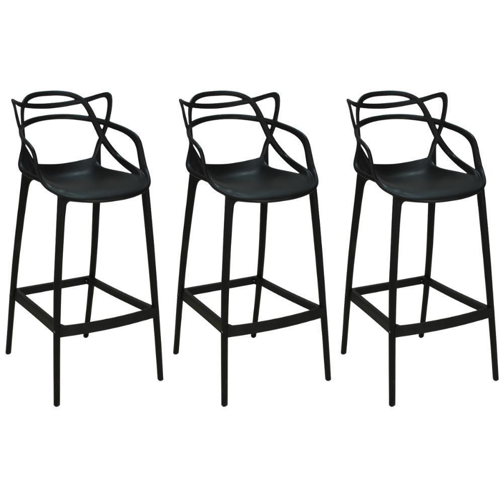 Kit 3 Banqueta Alta Allegra Com Encosto Design Cozinha/bancada - Preto - 1