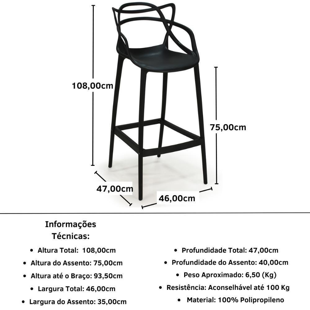 Kit 3 Banqueta Alta Allegra Com Encosto Design Cozinha/bancada - Preto - 7
