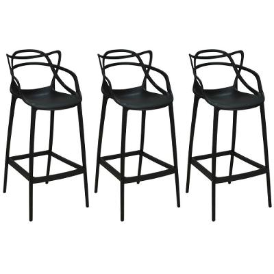 Kit 3 Banqueta Alta Allegra Com Encosto Design Cozinha/bancada - Preto