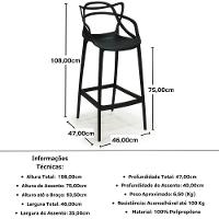 Kit 3 Banqueta Alta Allegra Com Encosto Design Cozinha/bancada - Preto - 7