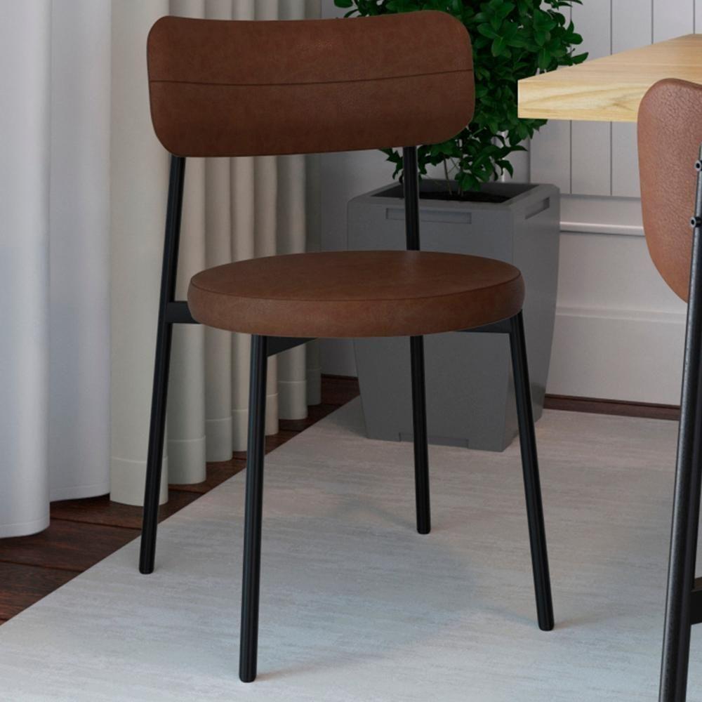 Cadeira De Jantar Estofada Kit 8 Nyka M25 Sintético Marrom - Mpozenato - 2
