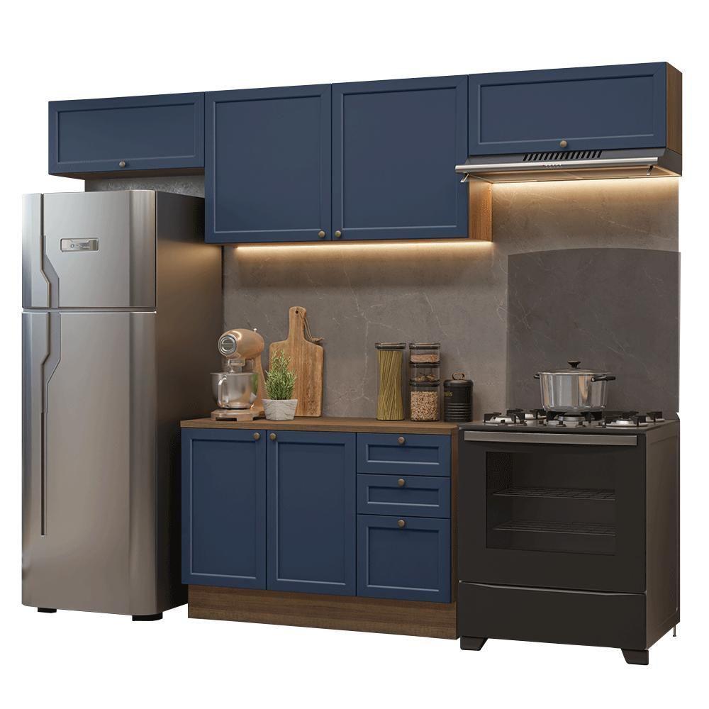 Armário De Cozinha Completa 280 Cm Vik Madesa 01 Rustic/azul - 2