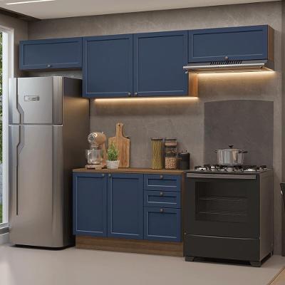 Armário de Cozinha Completa Vik 5 Portas 3 Gavetas MDF 280 cm Rustic e Azul