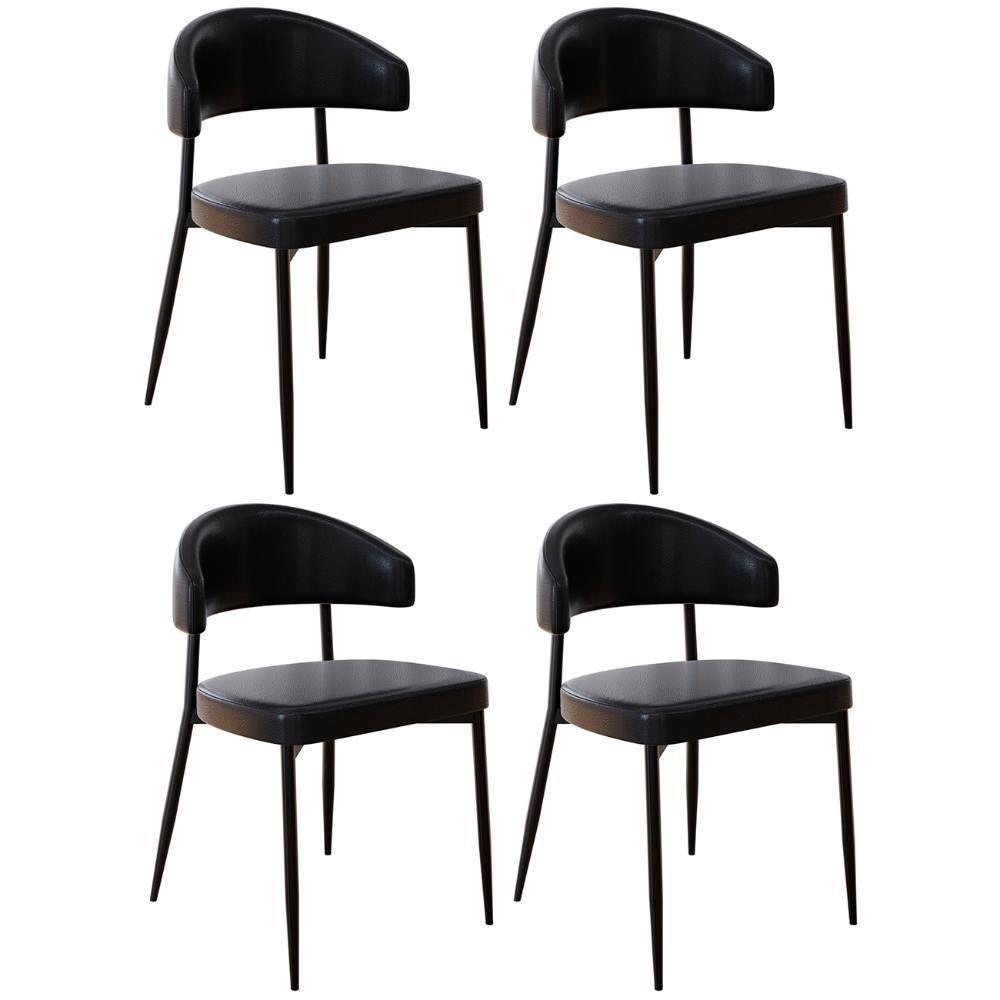 Cadeira De Jantar Estofada Kit 4 Chloe M25 Sintético Preto - Mpozenato - 1