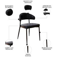 Cadeira De Jantar Estofada Kit 4 Chloe M25 Sintético Preto - Mpozenato - 3