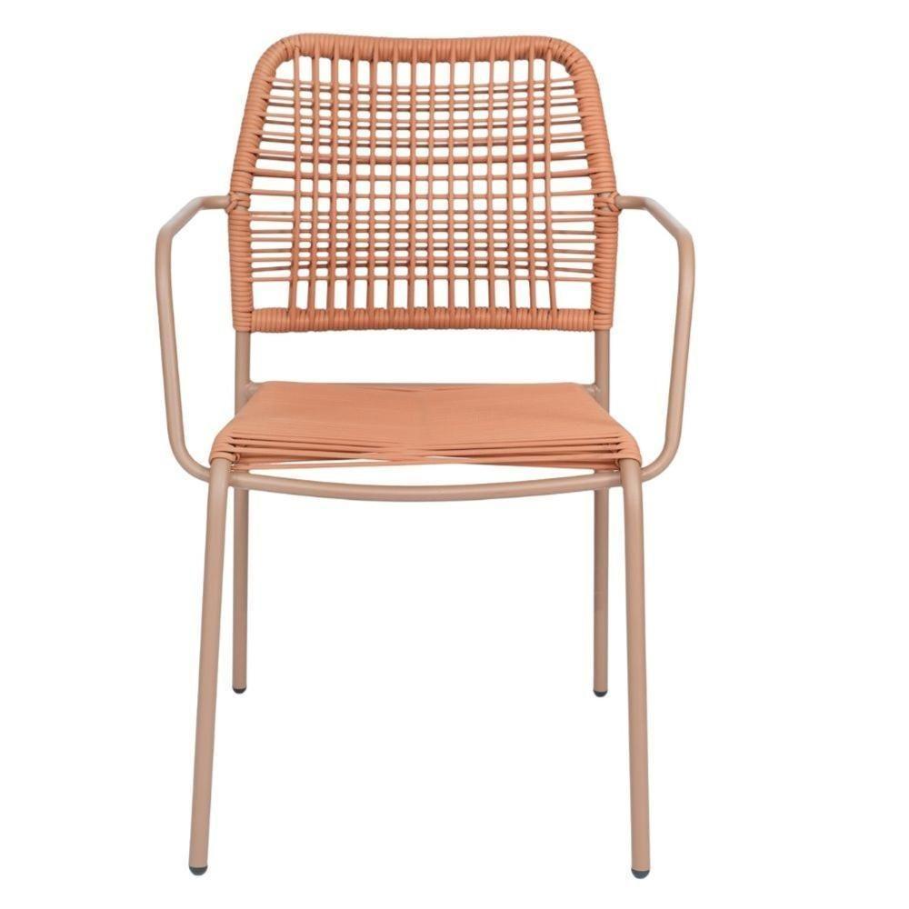 Kit 4 Cadeiras Com Braços Empilhável Copacabana Fratini Aço Carbono Trama Em Corda Náutica Terracota - 3