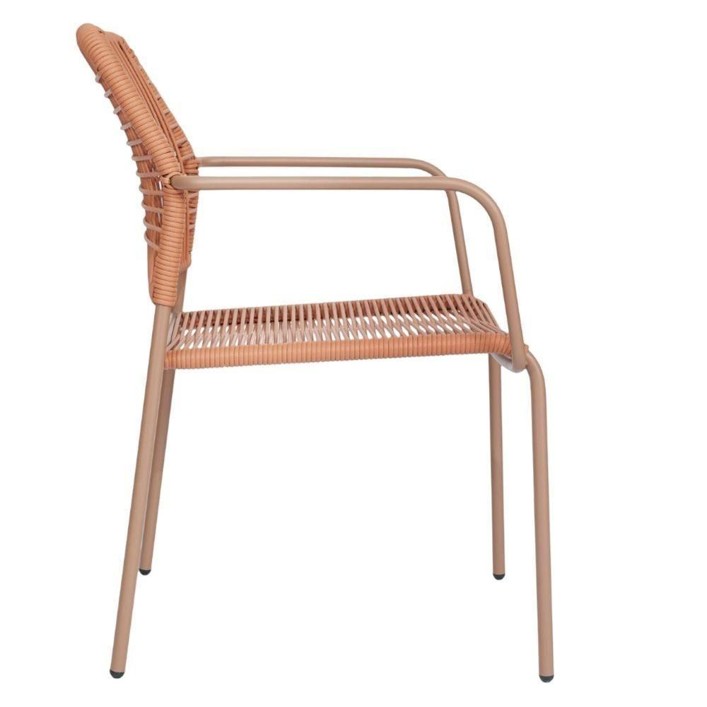 Kit 4 Cadeiras Com Braços Empilhável Copacabana Fratini Aço Carbono Trama Em Corda Náutica Terracota - 4