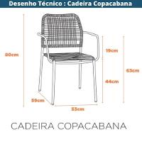 Kit 4 Cadeiras Com Braços Empilhável Copacabana Fratini Aço Carbono Trama Em Corda Náutica Terracota - 9