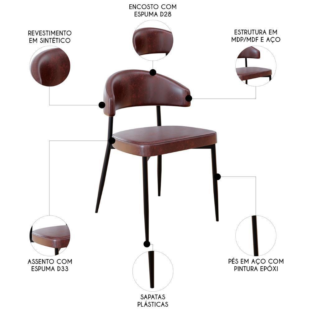 Cadeira De Jantar Estofada Kit 2 Chloe M25 Sintético Café - Mpozenato - 3