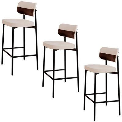 Banqueta Alta Bar Estofada Kit 3 Ella M25 Linho Palha/marrom - Mpozenato