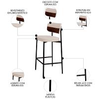 Banqueta Alta Bar Estofada Kit 3 Ella M25 Linho Palha/marrom - Mpozenato - 3