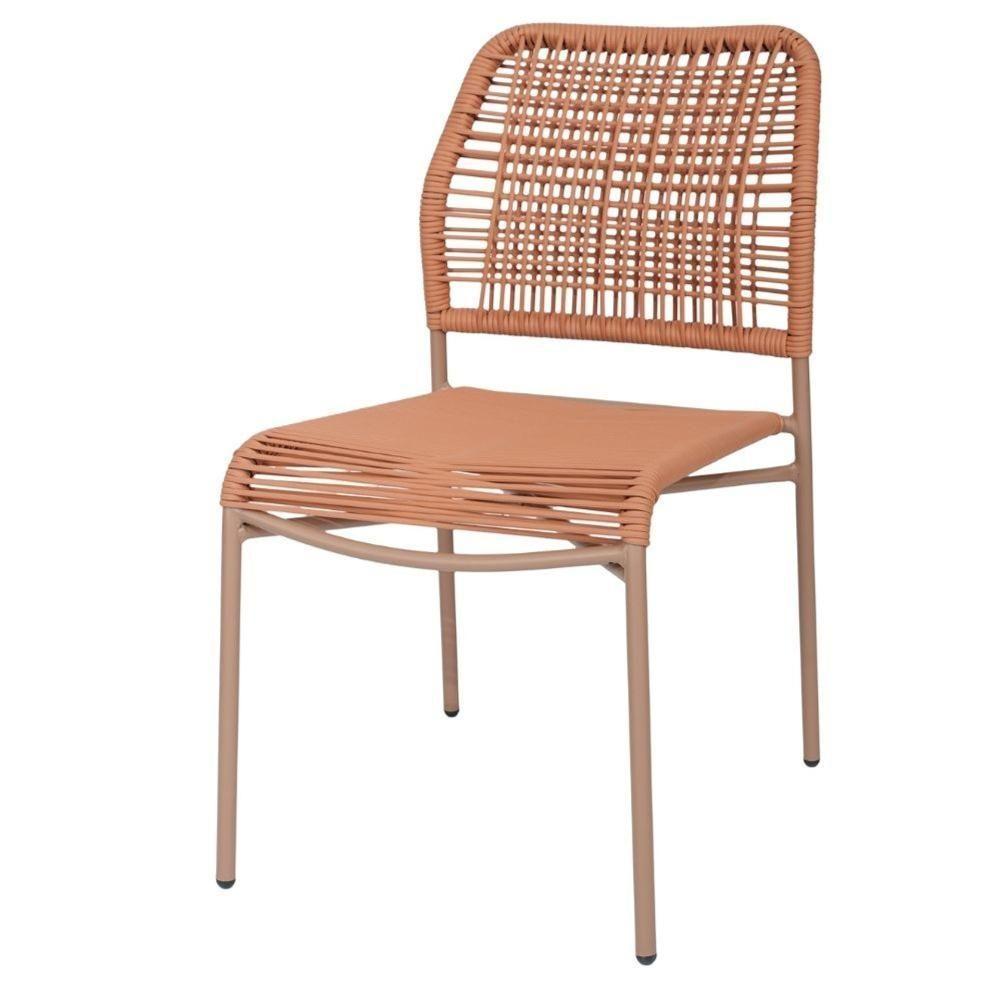 Kit 4 Cadeiras Empilhável Leme Fratini Aço Terracota Assento E Encosto Trama Corda Náutica Terracota - 2