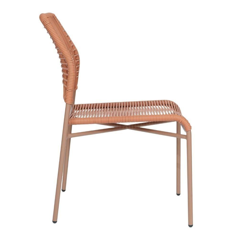 Kit 4 Cadeiras Empilhável Leme Fratini Aço Terracota Assento E Encosto Trama Corda Náutica Terracota - 4