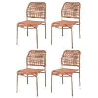 Kit 4 Cadeiras Empilhável Leme Fratini Aço Terracota Assento E Encosto Trama Corda Náutica Terracota - 1