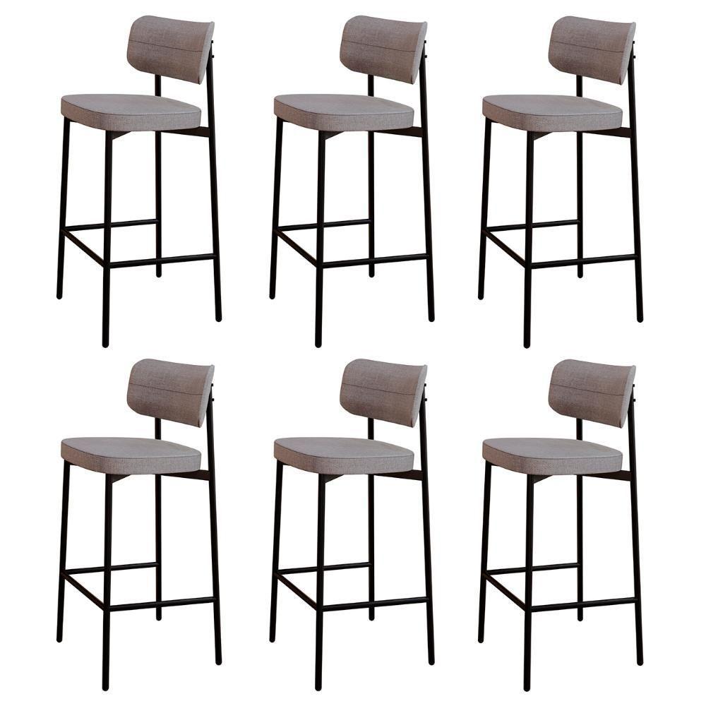 Banqueta Alta Bar Estofada Kit 6 Ella M25 Linho Cinza Cl - Mpozenato - 1