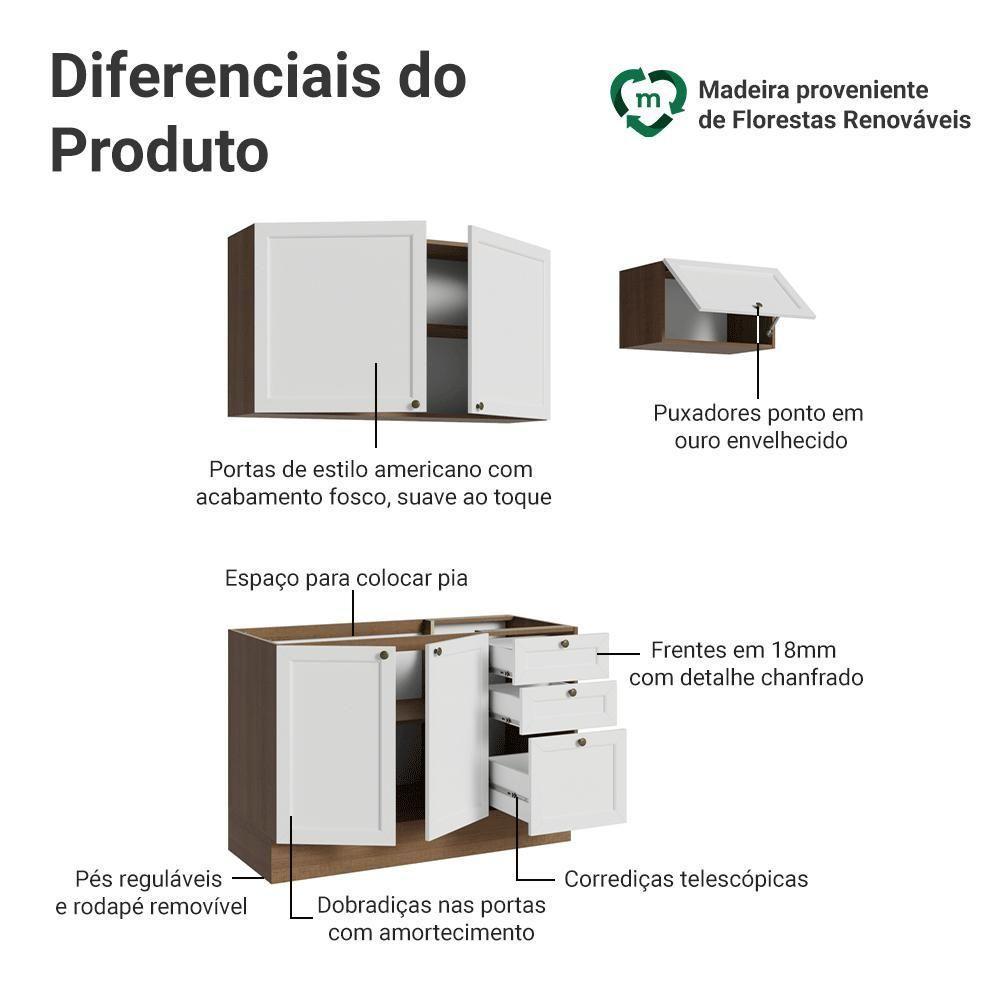 Armário De Cozinha Compacta 180 Cm Vik Madesa 02 Rustic/branco - 4