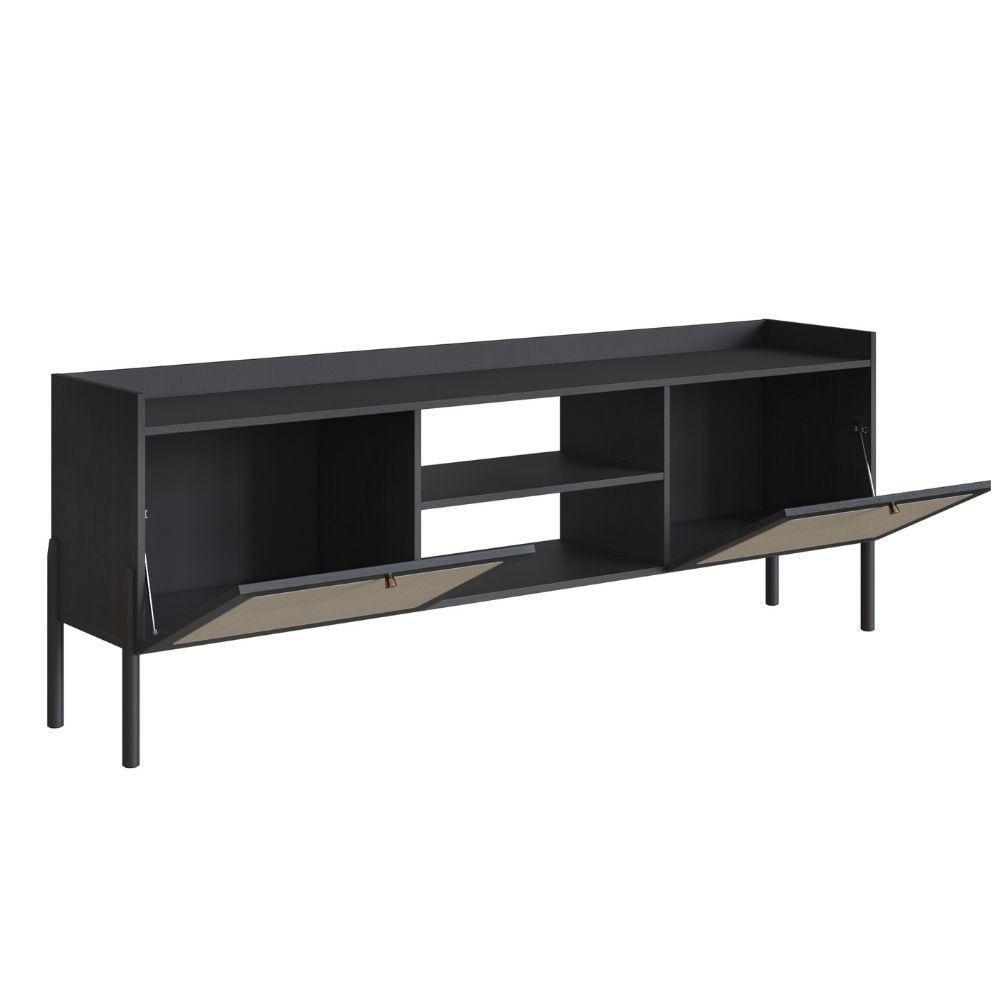 Rack 2 Portas Oslo Artesano 183 Cm (largura) Mdp Nero Palha Sintética Bege Pé Madeira Maciça - 2