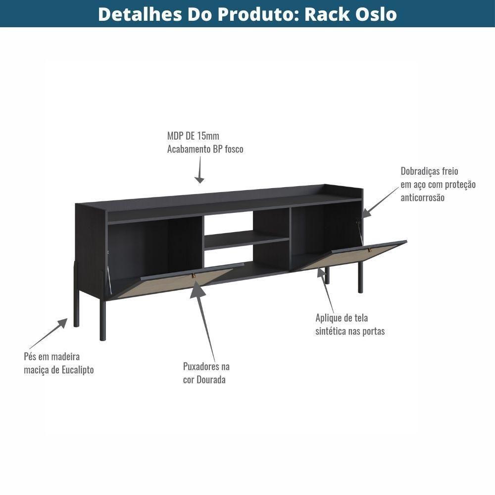 Rack 2 Portas Oslo Artesano 183 Cm (largura) Mdp Nero Palha Sintética Bege Pé Madeira Maciça - 5