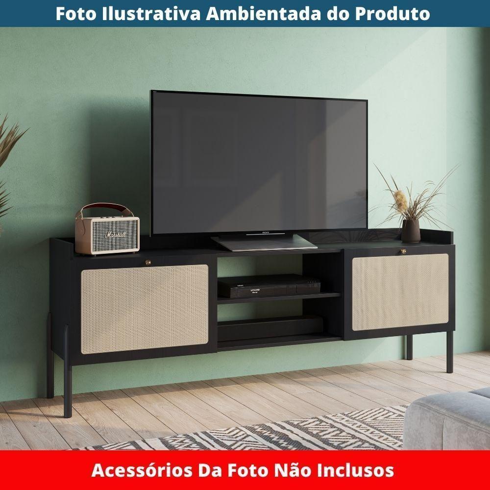 Rack 2 Portas Oslo Artesano 183 Cm (largura) Mdp Nero Palha Sintética Bege Pé Madeira Maciça - 6