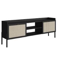 Rack 2 Portas Oslo Artesano 183 Cm (largura) Mdp Nero Palha Sintética Bege Pé Madeira Maciça - 1