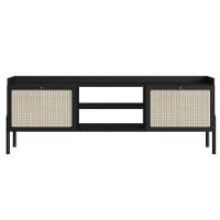 Rack 2 Portas Oslo Artesano 183 Cm (largura) Mdp Nero Palha Sintética Bege Pé Madeira Maciça - 3