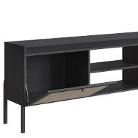 Rack 2 Portas Oslo Artesano 183 Cm (largura) Mdp Nero Palha Sintética Bege Pé Madeira Maciça
