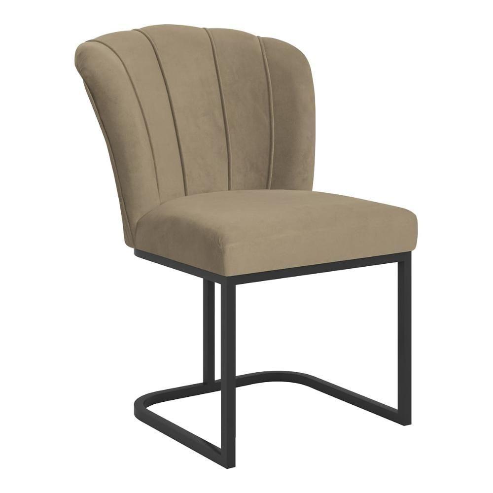 Cadeira Jantar Flor Mesa Cozinha Reforçada Base Metal Preta Capuccino - 3