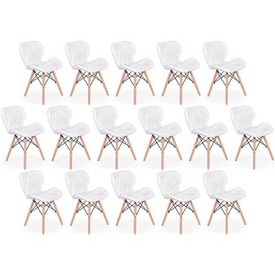 Kit 16 Cadeiras De Jantar Charles Eames Slim Wood Estofada - Branco