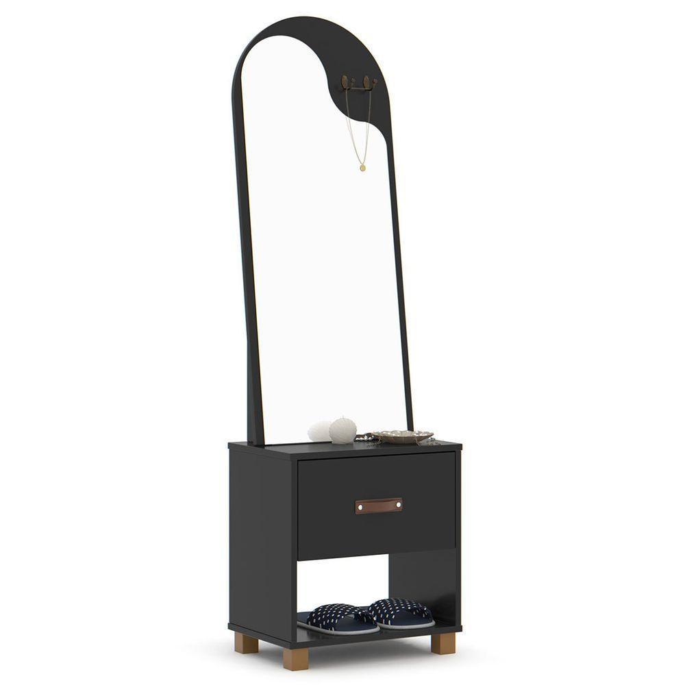 Toucador Com Espelho 1 Gaveta Nicho E 2 Ganchos Oranix Preto - 1