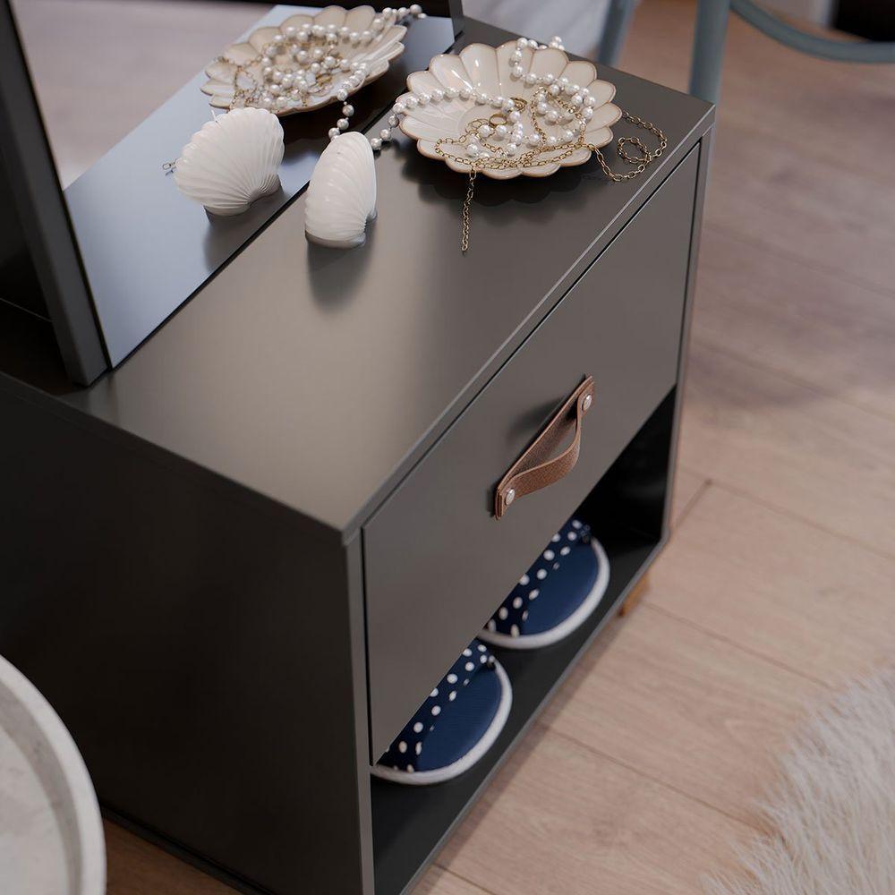 Toucador Com Espelho 1 Gaveta Nicho E 2 Ganchos Oranix Preto - 8