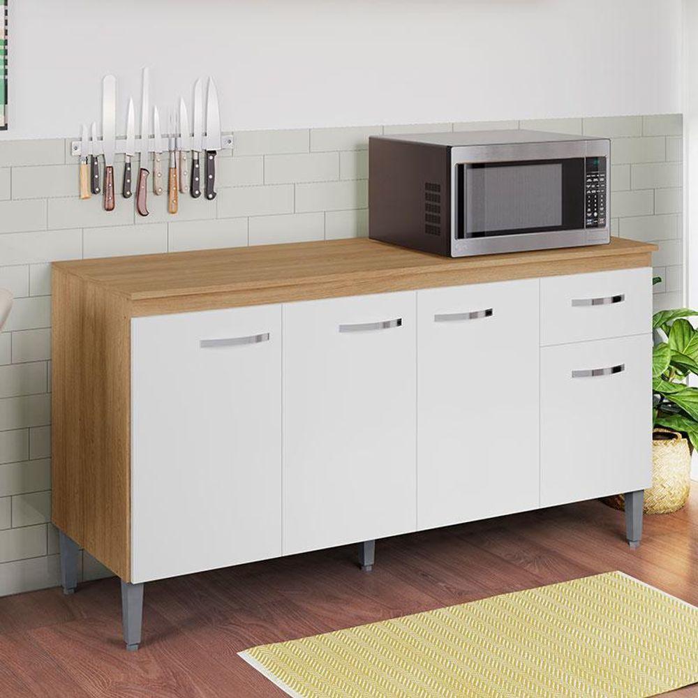 Balcão De Cozinha Gabriela Com Tampo 150cm Amêndoa Branco - Ajl - 5