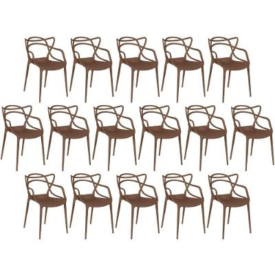 Kit 16 Cadeiras De Jantar Allegra Design Empilhável - Marrom
