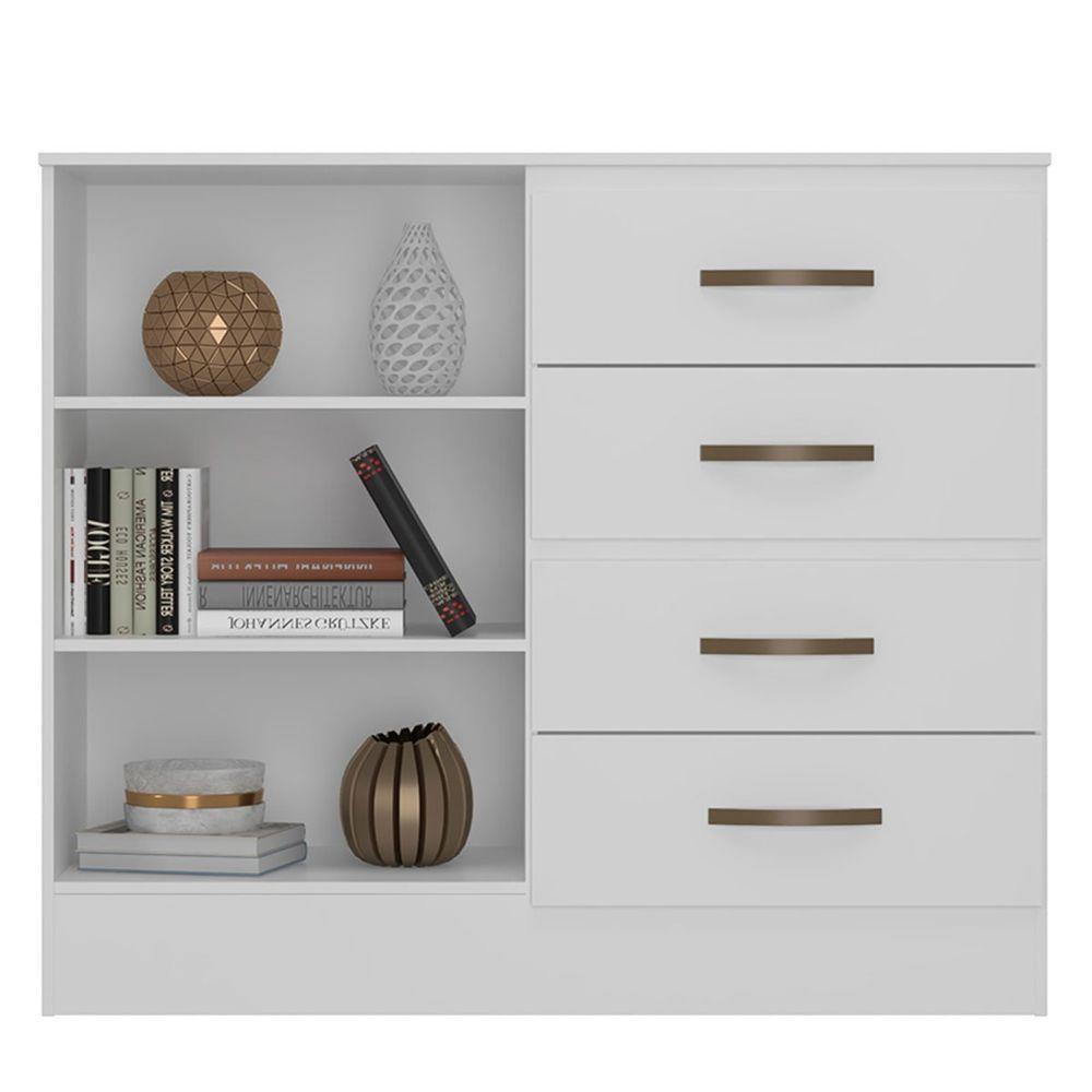 Kit Guarda-roupa Casal 6 Portas Com Cômoda Sapateira 4 Gavetas Lisa Branco - 3