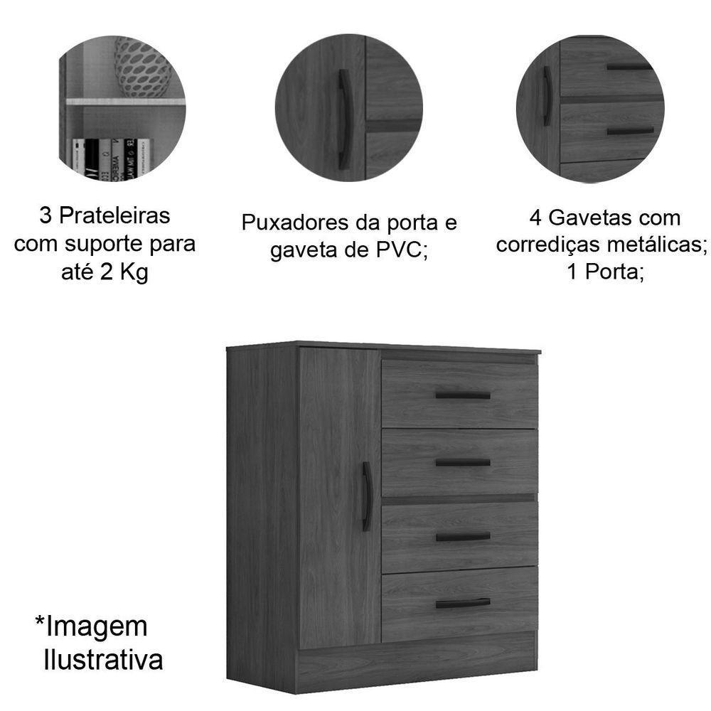 Kit Guarda-roupa Casal 6 Portas Com Cômoda Sapateira 4 Gavetas Lisa Branco - 5