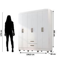 Kit Guarda-roupa Casal 6 Portas Com Cômoda Sapateira 4 Gavetas Lisa Branco - 8