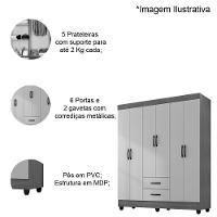 Kit Guarda-roupa Casal 6 Portas Com Cômoda Sapateira 4 Gavetas Lisa Branco - 9