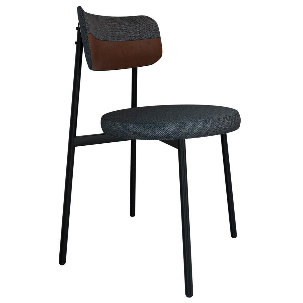 Cadeira De Jantar Estofada Kit 2 Nyka M25 Linho Grafite/marrom - Mpozenato - 5