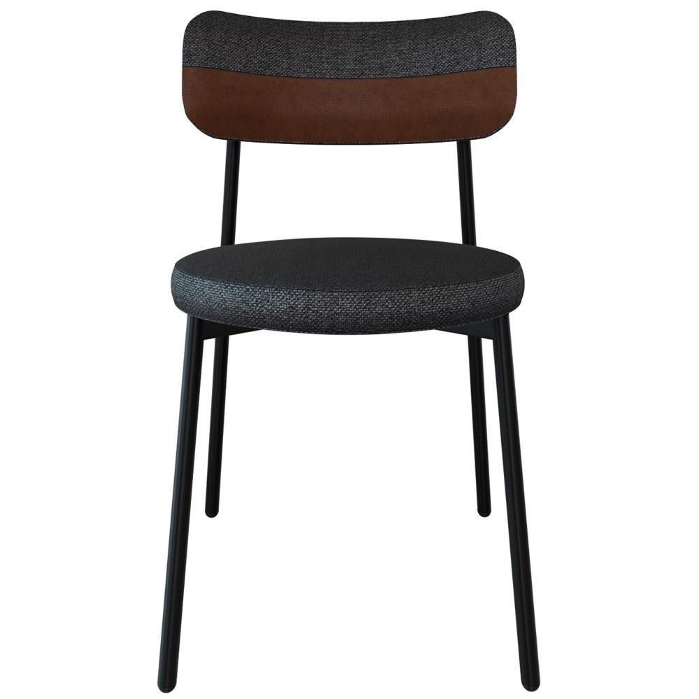 Cadeira De Jantar Estofada Kit 2 Nyka M25 Linho Grafite/marrom - Mpozenato - 6