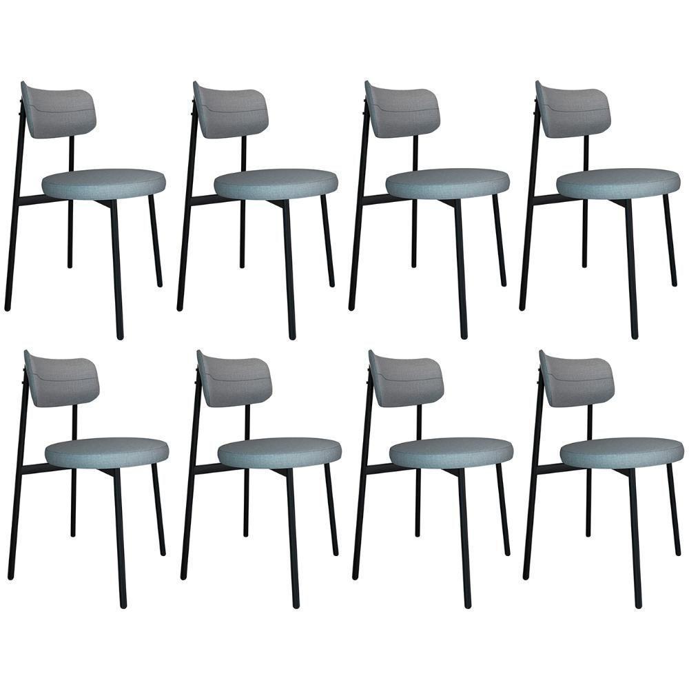 Cadeira De Jantar Estofada Kit 8 Nyka M25 Linho Cinza Cl - Mpozenato - 1