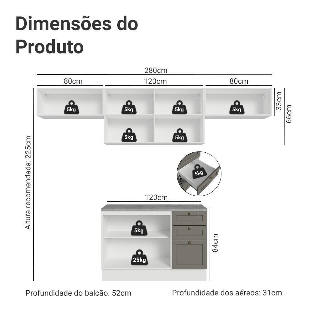 Armário De Cozinha Completa 280 Cm Vik Madesa 01 Branco/cinza - 3