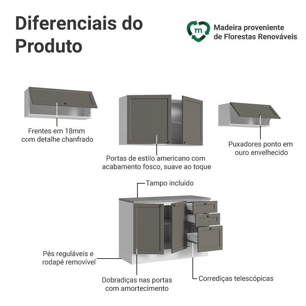 Armário De Cozinha Completa 280 Cm Vik Madesa 01 Branco/cinza - 4