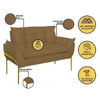 Sofá Namoradeira Base Metal Dourada Reforçada Tecido Suede Capuccino - 2