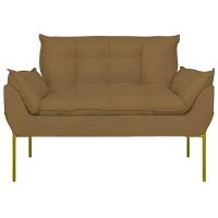 Sofá Namoradeira Base Metal Dourada Reforçada Tecido Suede Capuccino - 5