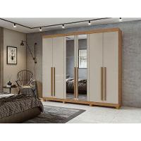 Guarda Roupa Casal Bertha 6 Portas Amêndoa Clean Off White Com Pés E Espelho - Lopas - 6